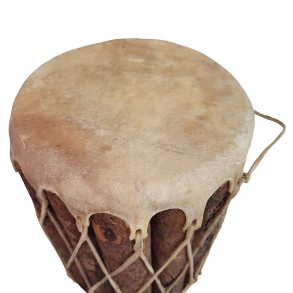 traditional buffalo raw hide and wooden drum. beautifully made - Picture 4 of 8